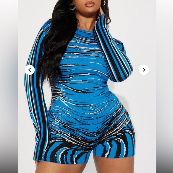 Plus Size Blue and Black Striped Sweater Romper - Picture 1 of 3